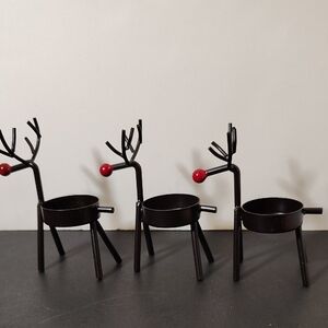 Set of Brown Metal Reindeer Candle Holders